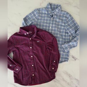 Vineyard Vines Boys' Red and Blue Plaid Button Up Soft Flannel Shirts